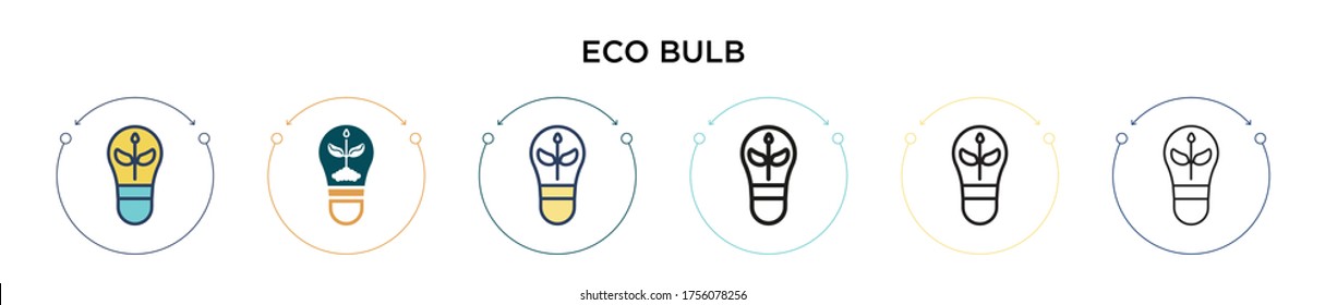 Eco bulb icon in filled, thin line, outline and stroke style. Vector illustration of two colored and black eco bulb vector icons designs can be used for mobile, ui, web