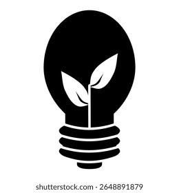 Eco bulb icon with leaf symbolizes green energy, electricity light and modern sustainable design.