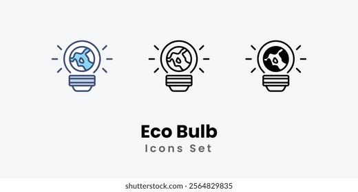 Eco Bulb Icons thin line and glyph vector icon stock illustration