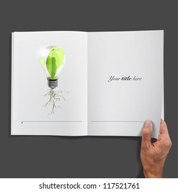Eco bulb inside a book. Vector background design.