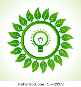 Eco bulb inside the leaf background stock vector 