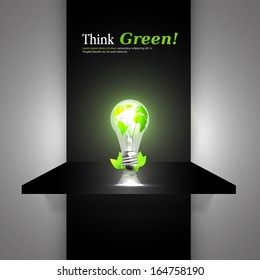 Eco bulb light in the dark. Realistic vector design. Green think. 