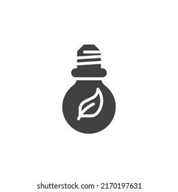 Eco bulb vector icon. filled flat sign for mobile concept and web design. Lamp with leaf glyph icon. Symbol, logo illustration. Vector graphics