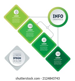 Presentación de Eco Business con 4 opciones. Plantilla de una canalización de ventas o un gráfico de información. diagrama de 4 pasos. Infografía de tecnología verde o proceso educativo con cuatro pasos.