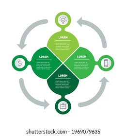 Eco Business presentation concept with 4 options, parts, steps or processes. Circular infographics. Vector illustration.