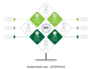 Eco Business presentation concept with four options. Infographic of technology or education process with 4 or 8 points. Template of tree, chart or diagram.