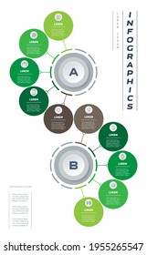 Eco Business presentation with options. Vertical Design template. Diagram of green technology or education process with ten steps. Infographic in the form of wave, consisting of 2 segments of 10 parts