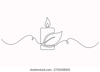 Vela ecológica con ilustración de contorno de línea continua minimalista de hoja