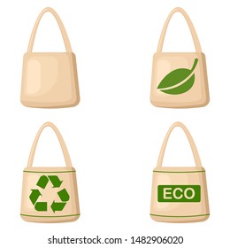 Eco canvas bag isolated on white background. Vector flat design