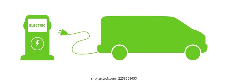 Eco car. Car charging at the charger station. Ecology transport concept vector illustration.