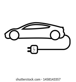 Eco car concept. Vector icon. Ecology symbol. Bio technology elements. Environment friendly electric automotive. Vehicle logo. Green fuel. Transport. Alternative plug. Flat simple line illustration.