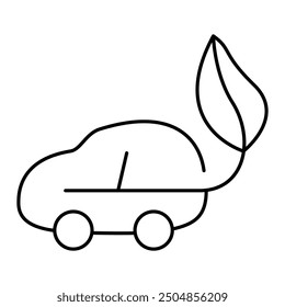 Eco Car Editable Line Icons. Green Technology, Net Zero, Carbon Neutral and Environmental Sustainability Concept in Minimal Style. Thin Outline Icons Collection