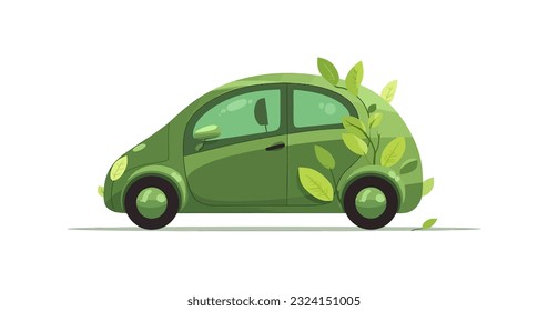 Eco car flat cartoon isolated on white background. Vector illustration