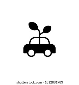 Eco Car Icon in black flat glyph, filled style isolated on white background