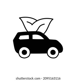 Eco Car Icon in black flat glyph, filled style isolated on white background