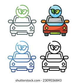 Eco car icon design in four variation color