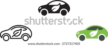 Eco car icon for environment and transportation. Simple symbol for green energy. Outline, glyph, and color eco-friendly car concept perfect for web design and mobile apps.