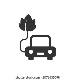 Eco car icon in flat style. Leaf and auto vector illustration on white isolated background. Bio charging sign business concept.