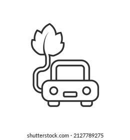 Eco car icon in flat style. Leaf and auto vector illustration on white isolated background. Bio charging sign business concept.