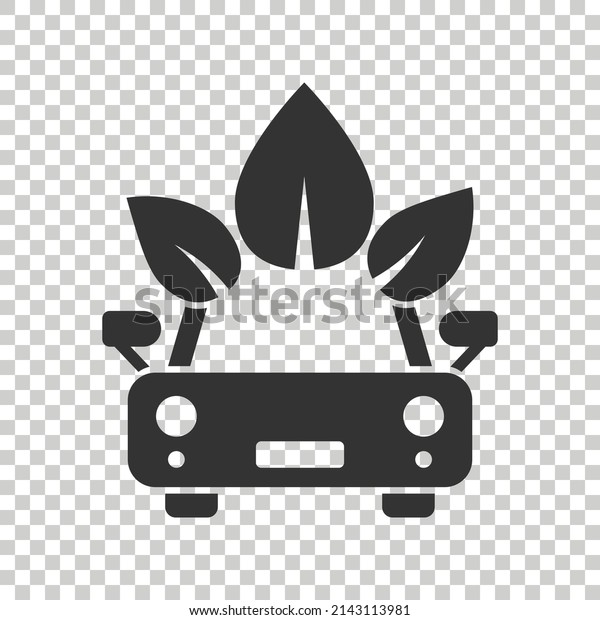 Eco car icon in flat style. Leaf and auto vector\
illustration on white isolated background. Bio charging sign\
business concept.