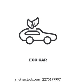 eco car icon. Thin line eco car, vehicle icon from ecology collection. Outline vector isolated on white background. Editable eco car symbol can be used web and mobile
