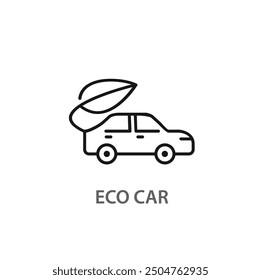 Eco car icon vector eco-friendly vehicele outline sign, electricity vehicle car and leaf icon pictogram isolated on white. natural energy car symbol, hybrid car icon logo illustration