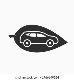 Öko-Auto-Symbol. emissionsfreies Fahrzeug und umweltfreundliches Verkehrssymbol. Auto auf Blatt-Logo-Bild in flachem Stil
