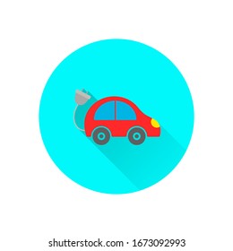 Eco car icons with long shadow. Ecology Vector trendy colored symbols. Eco friendly concept.