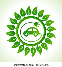 Eco car inside the leaf background stock vector