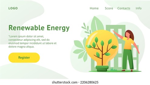Eco car landing page. Electric house renewable energy. Website design template. Ecology friendly infographic. Solar home electricity generation. Clean air. Vector illustration concept