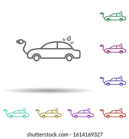 Eco car, leaf in multi color style in multi color style icon. Simple thin line, outline vector of car harmful gases icons for ui and ux, website or mobile application