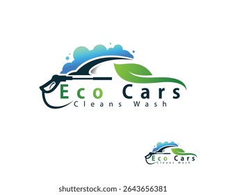 logotipo de carro ecológico criativo limpo projeto de lavagem deixe a natureza