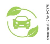 Eco car logo template. Green car icon. Green leaf and car sign. 