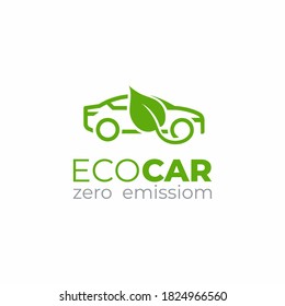 Eco car logo template. Green car icon. Green leaf and car sign.  Environment protection transport symbol.