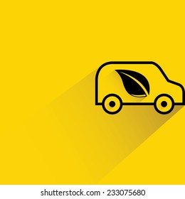 eco car on yellow background, flat and shadow theme