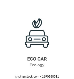 Eco car outline vector icon. Thin line black eco car icon, flat vector simple element illustration from editable ecology concept isolated stroke on white background