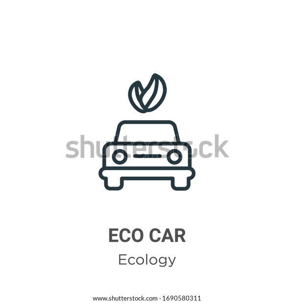 Eco car outline vector icon.\
Thin line black eco car icon, flat vector simple element\
illustration from editable ecology concept isolated stroke on white\
background