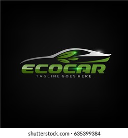 Eco Car Silhouette Logo Template Elegant style with dark Background. Vector Illustration eps.10