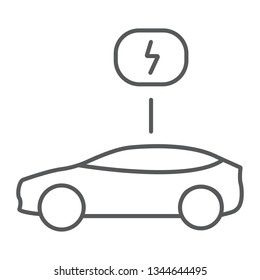 Eco car thin line icon, ecology and vehicle, transport sign, vector graphics, a linear pattern on a white background, eps 10.