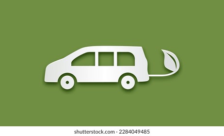 Eco car vector paper cut style. Vehicle with electric connecting battery. Art craft Technology modern origami design. Background concept for greeting card, banner, poster, sticker illustration.