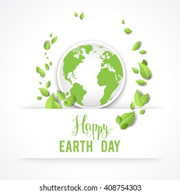 Eco card for design banner,ticket, leaflet and so on.Template page for Earth day. Holiday card. Green globe and leaves.