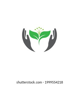 Eco care logo hand and leaf illustration