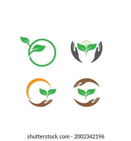 Eco care logo hand and leaf illustration