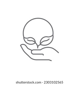 Eco care related vector linear icon. Greening line icon. Environment protection. Open hand with sprout. Agriculture symbol. Vector outline illustration Isolated on white background. Editable stroke