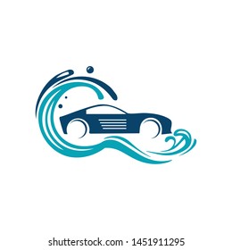 Eco Carwash or green carwashing logo isolated on white background. Vector emblem for car cleaning services.