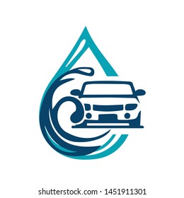 Eco Carwash or green carwashing logo isolated on white background. Vector emblem for car cleaning services.
