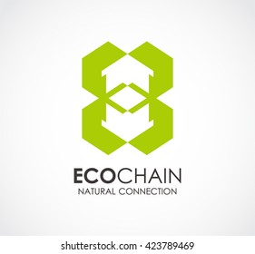 Eco chain of hexagon abstract vector and logo design or template green connection business icon of company identity symbol concept