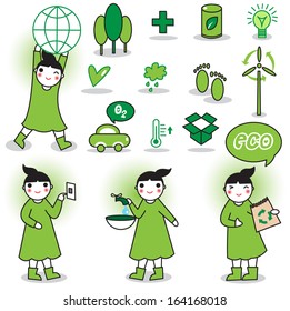 Eco characters and icons illustration set