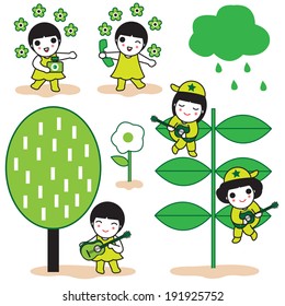 Eco characters and icons illustration set