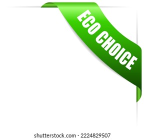 Eco choice green corner ribbon, vector illustration on white background. Promotional header for ecological natural product or service, web design flat element.